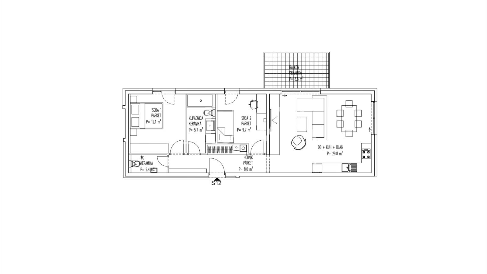 Brezovica, new build, 3-room apartment NKP 72 m² for sale, S12