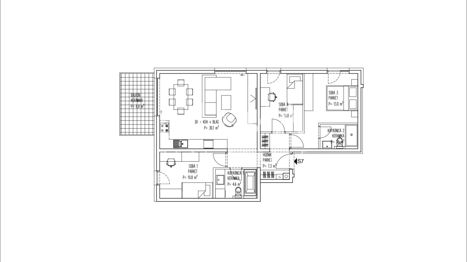 Brezovica, new build, 4-room apartment NKP 84 m² for sale, S7
