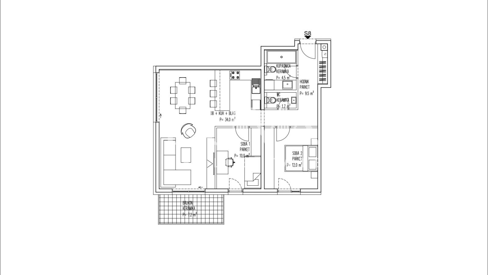 Brezovica, Neubau, 3-Zimmer-Wohnung NKP 75 m² zu verkaufen, S8