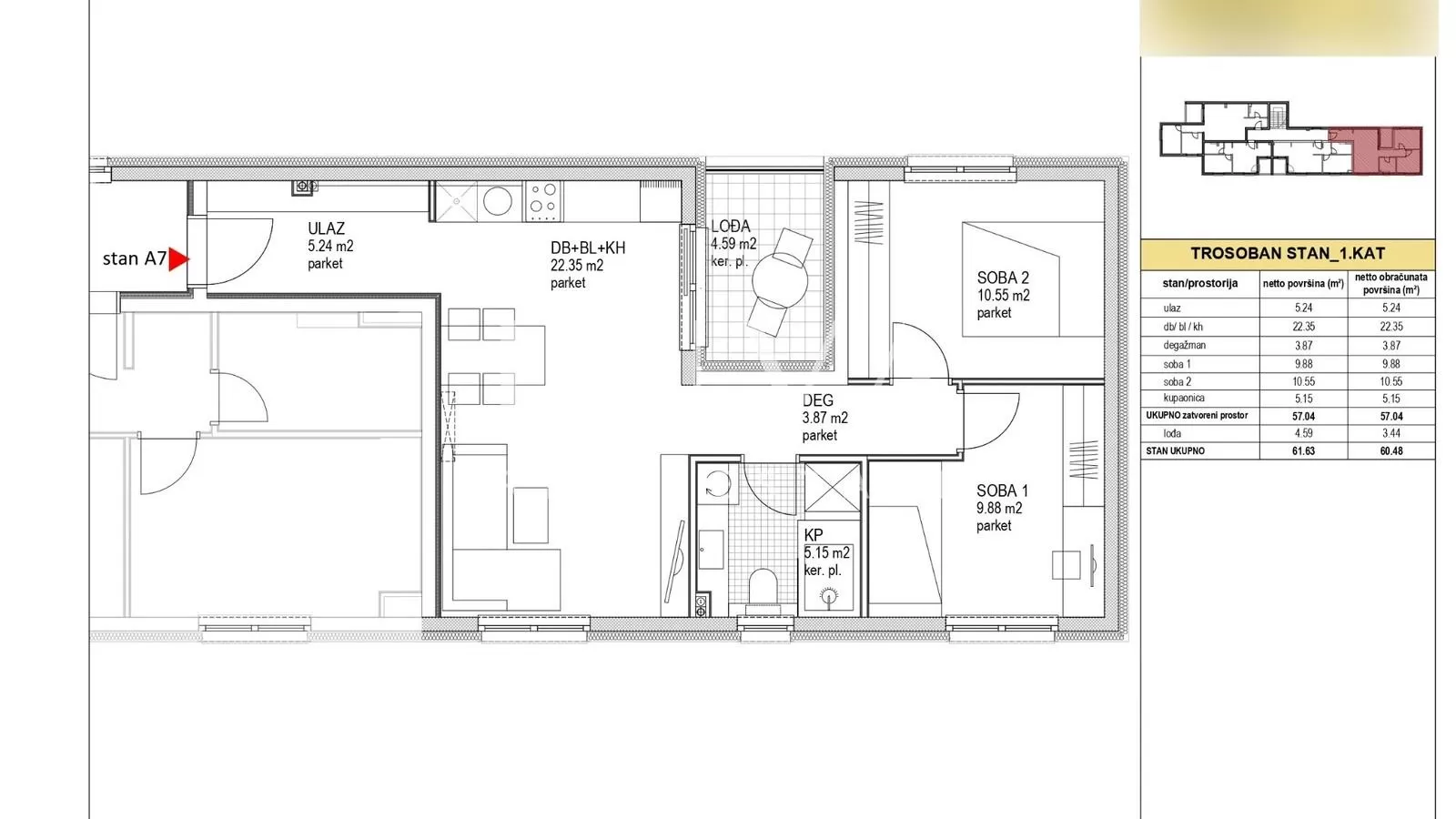 German: Dubrava, 3-Zi-Wohnung 60,48m2 WF, Neubau zu verkaufen