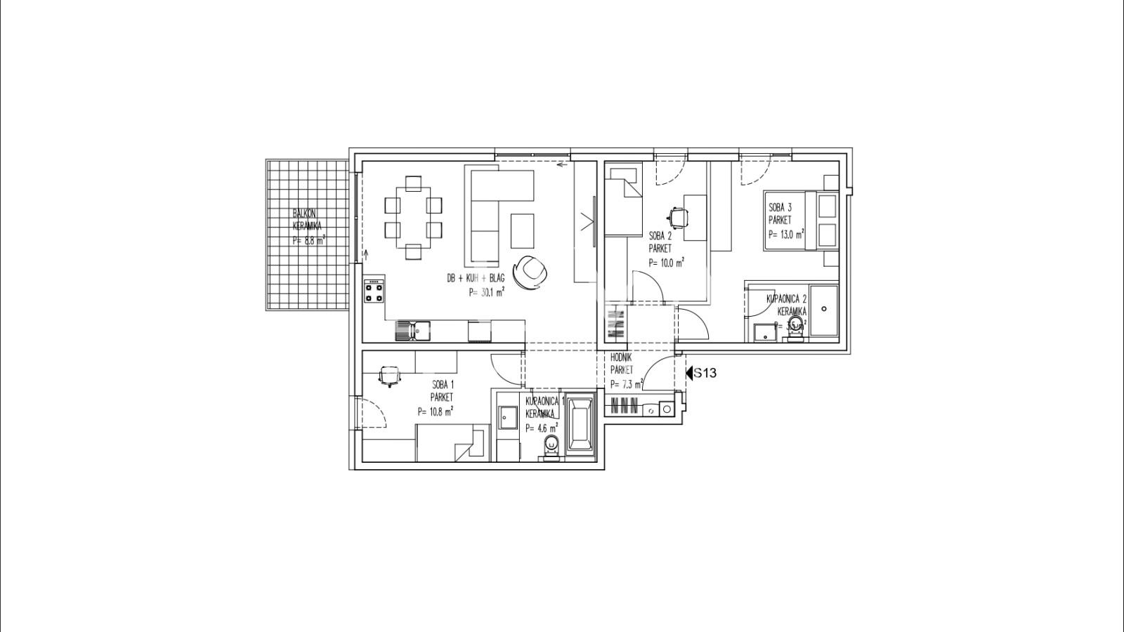 Brezovica, Neubau, 4-Zimmer-Wohnung NKP 84 m² zu verkaufen, S13