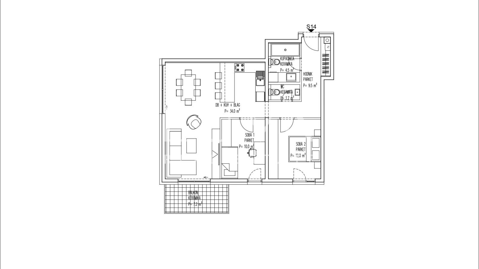 Brezovica, new build, 3-room apartment NKP 75 m² for sale, S14