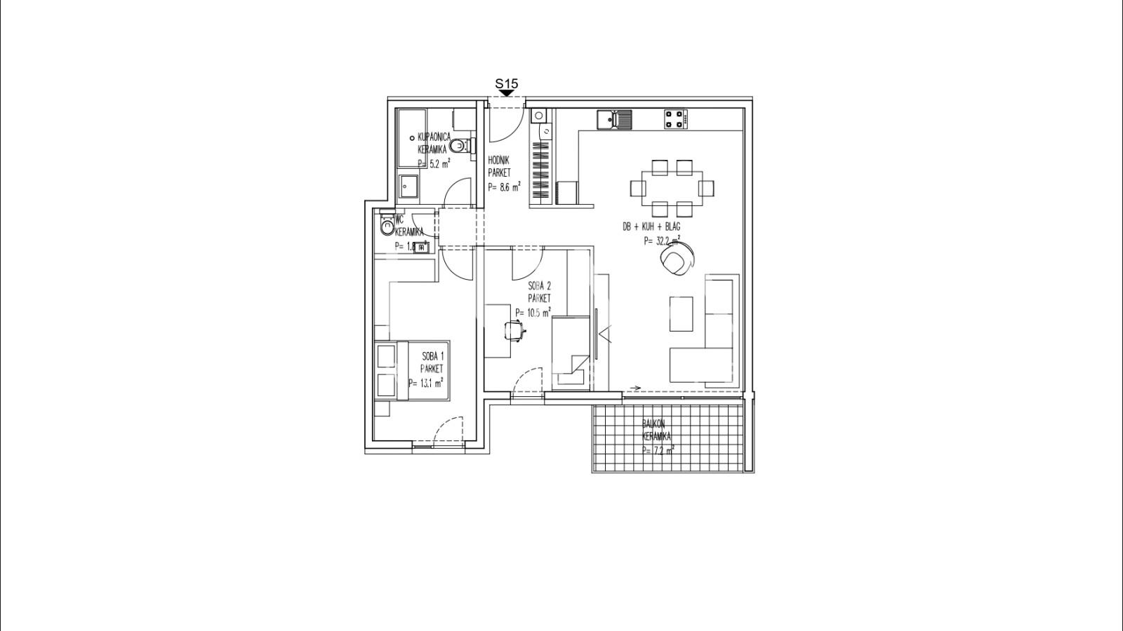 Brezovica, novogradnja, 3S stan NKP 75 m2 na prodaju, S15
