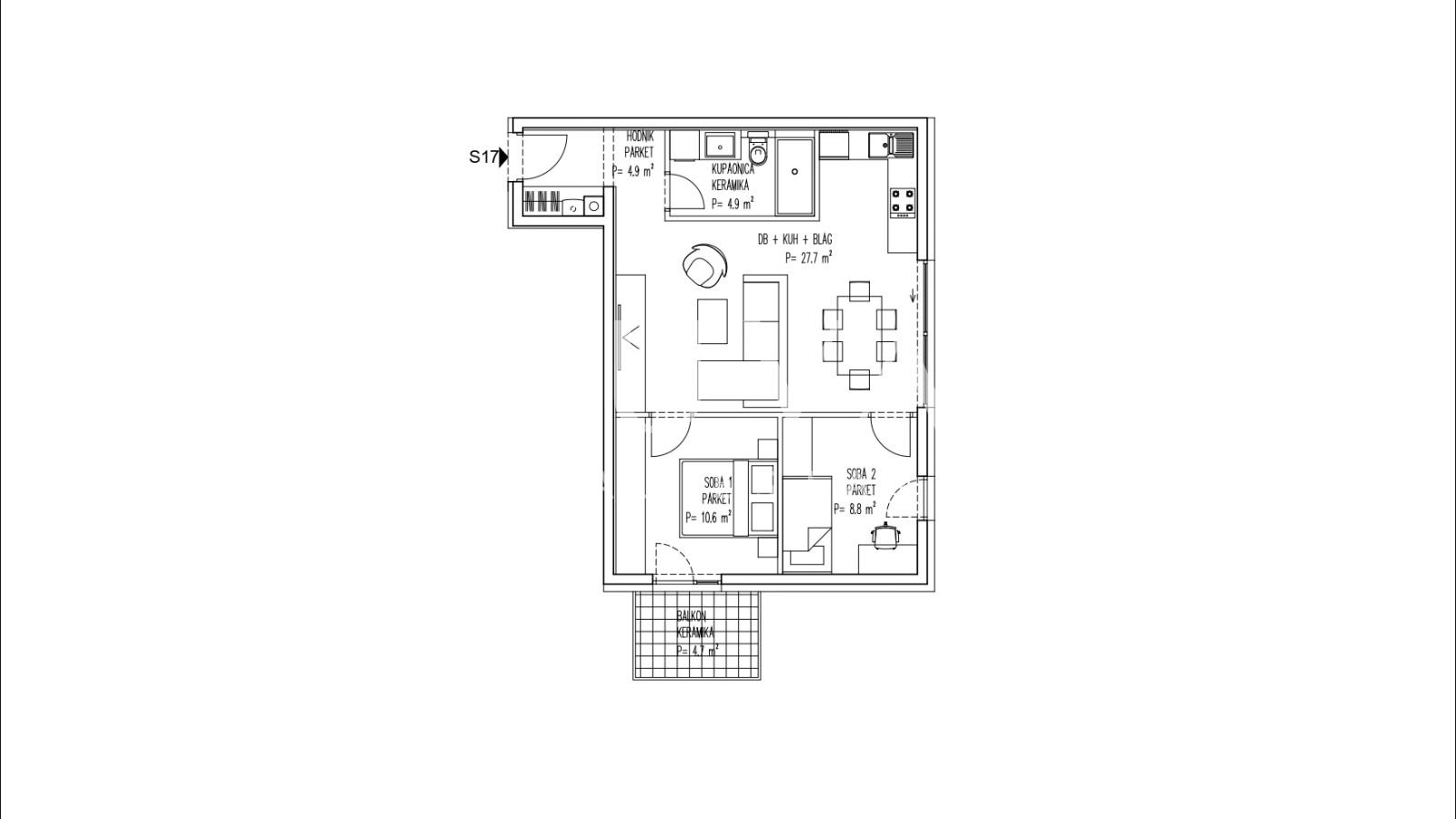 Brezovica, new build, 3-room apartment NKP 59 m² for sale, S17