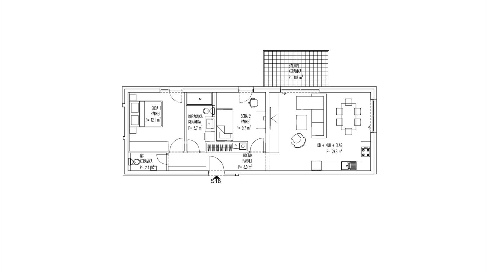 Brezovica, novogradnja, 3S stan NKP 72 m2 na prodaju, S18