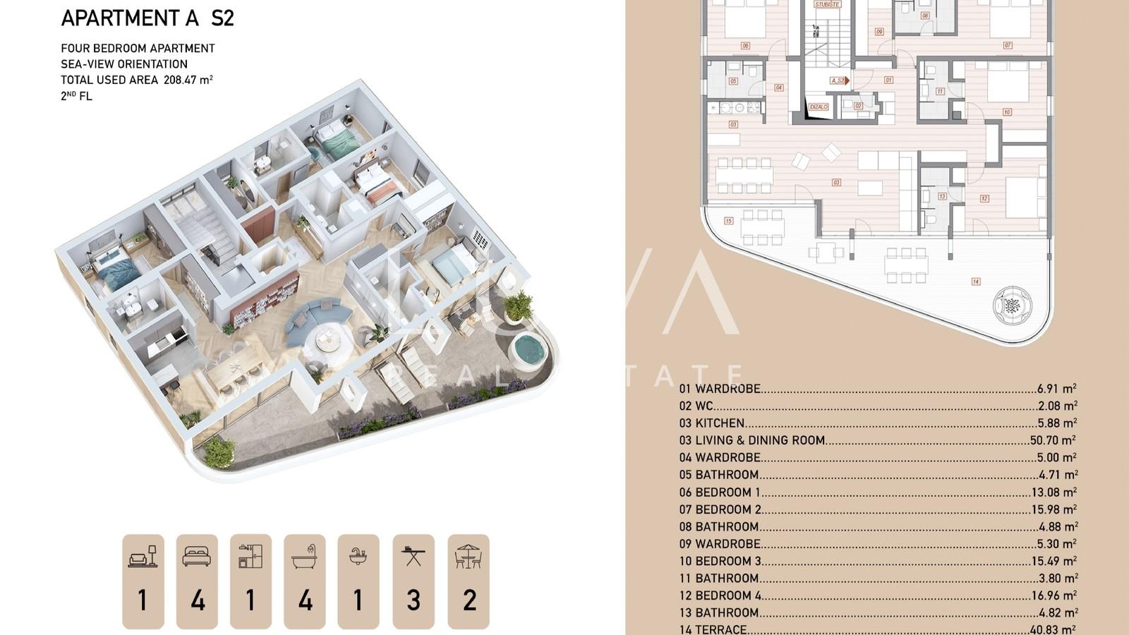 Opatija, luxury penthouse with a view, building A, apartment S2, for sale