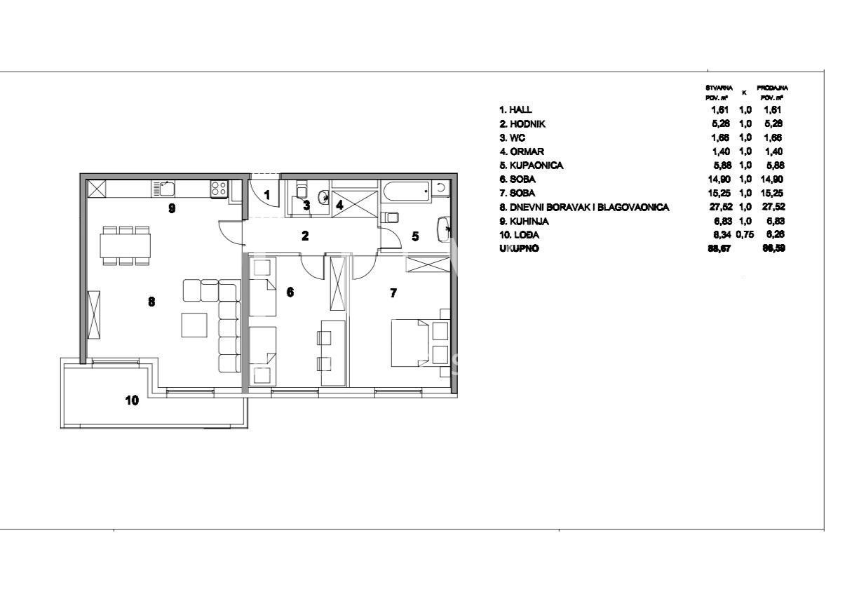 Zagreb, Trešnjevka, newly built 3-room apartment, 88 m² + 2 garages