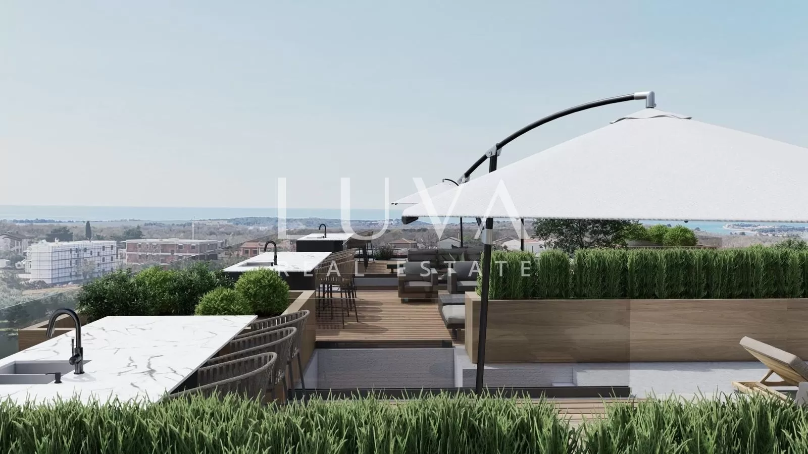 Istra, Tar, moderni trosoban stan s krovnom terasom u novogradnji, 69 m2