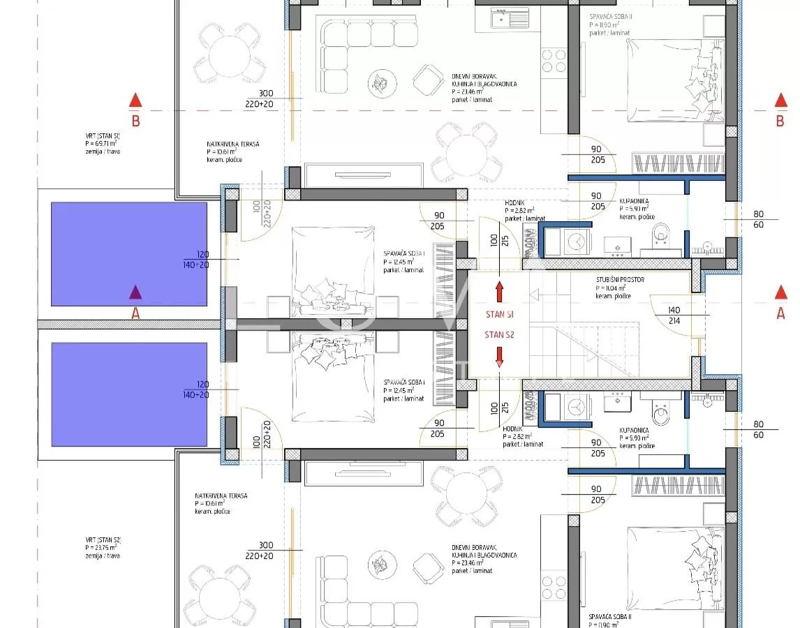 Zadar, Kožino, modern ground floor apartment with garden, 69.73 m²