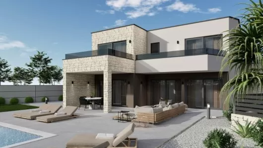 Istria, Tinjan, modern villa with pool under construction, 235 m2