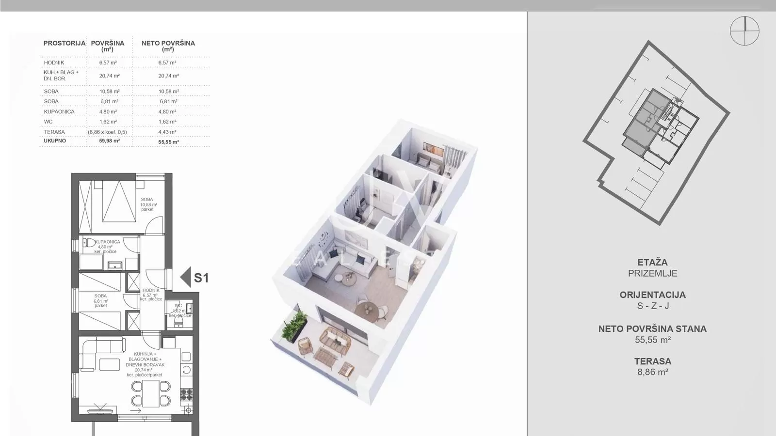 Pakoštane, luksuzna novogradnja, 3s apartman S1, prodaja