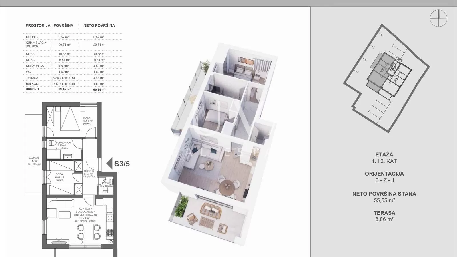 Pakoštane, luxuriöser Neubau, 3-Zimmer-Wohnung S5, zu verkaufen