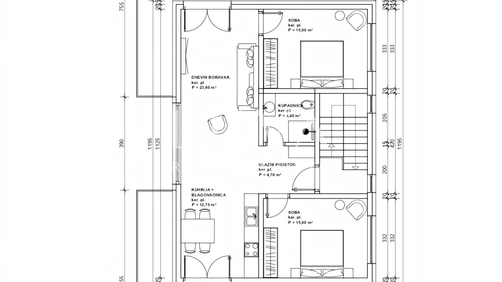Kruševo, Meka Draga three room apartment S3 for sale