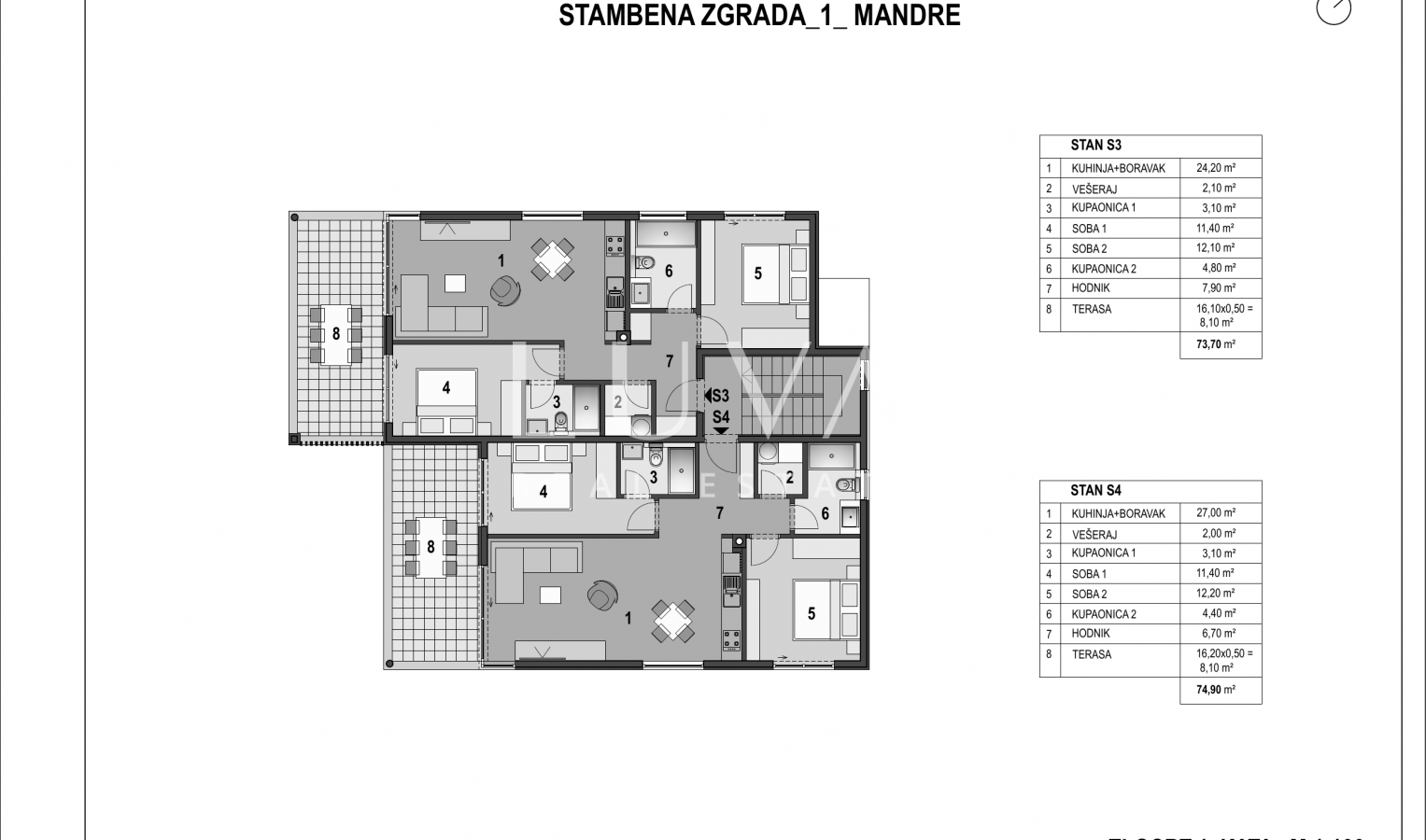 Otok Pag, Mandre, apartman s pogledom na more, 76 m²
