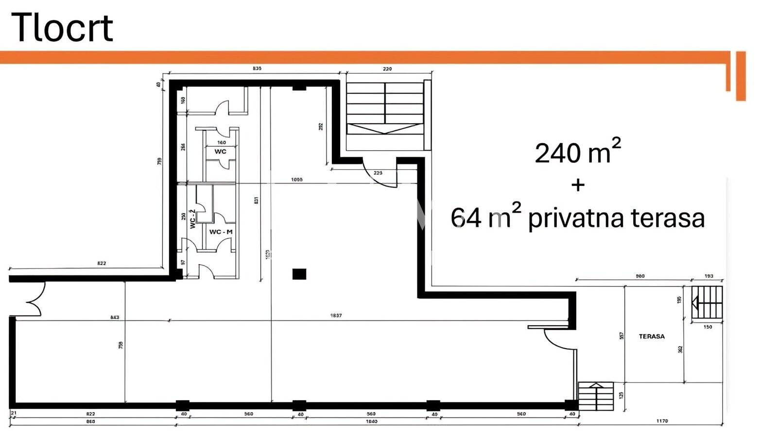 Zagreb Travno, prime commercial space 240m2 + terrace 64m2