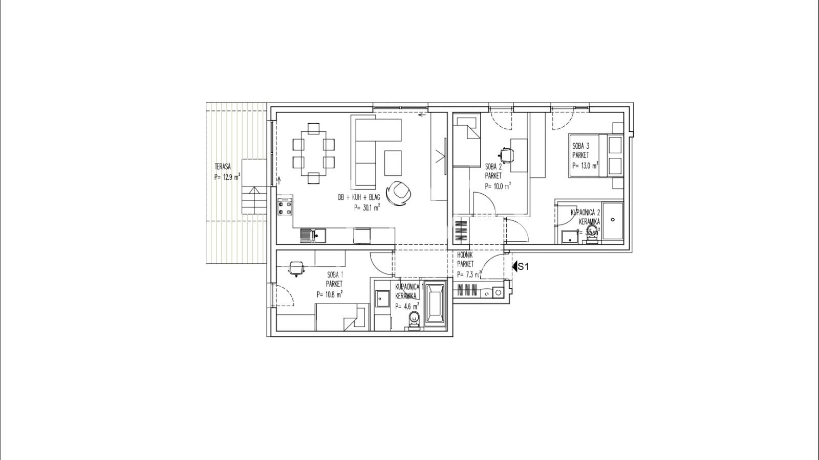 Brezovica, novogradnja, 4S stan NKP 86 m2 na prodaju, S1