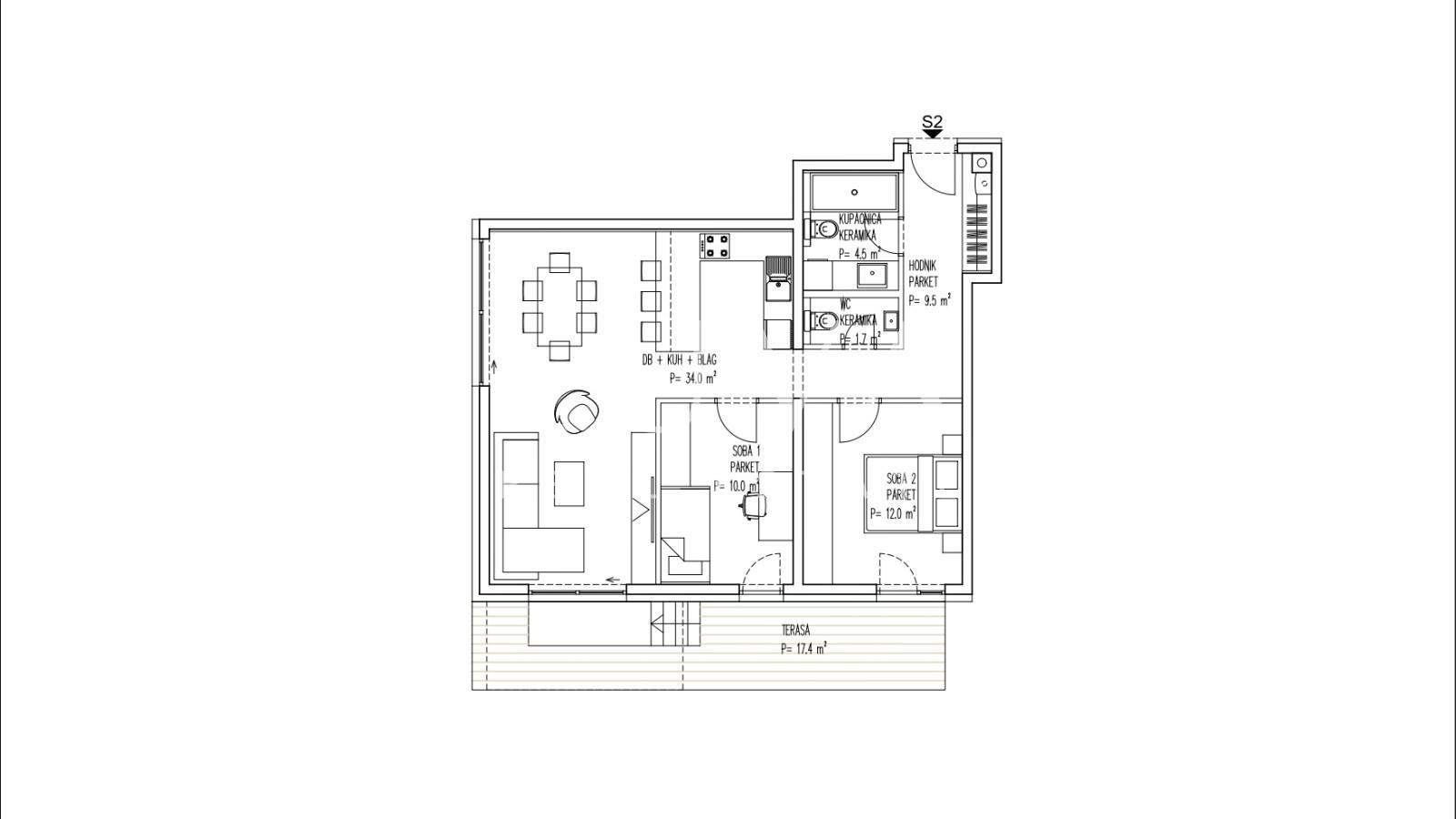 Brezovica, Neubau, 3-Zimmer-Wohnung NKP 91  m² zu verkaufen, S2