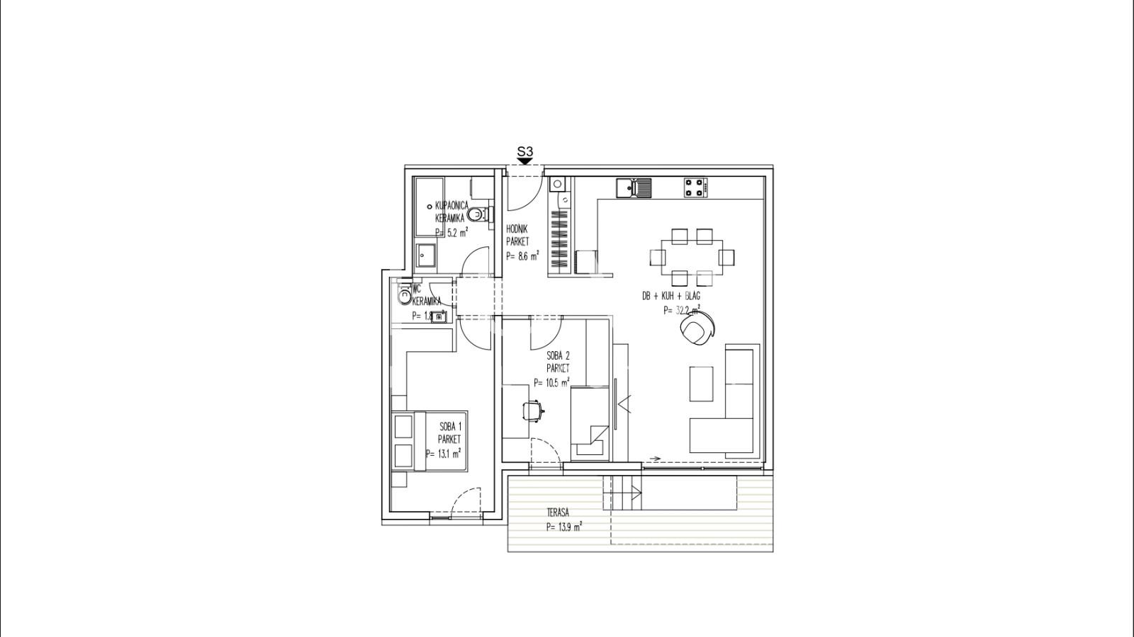 Brezovica, Neubau, 3-Zimmer-Wohnung NKP 81 m² zu verkaufen, S3