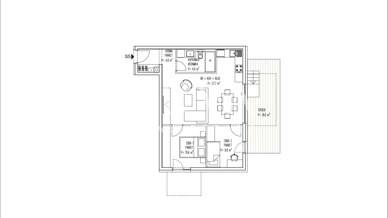 Brezovica, Neubau, 3-Zimmer-Wohnung NKP 78 m² zu verkaufen, S5