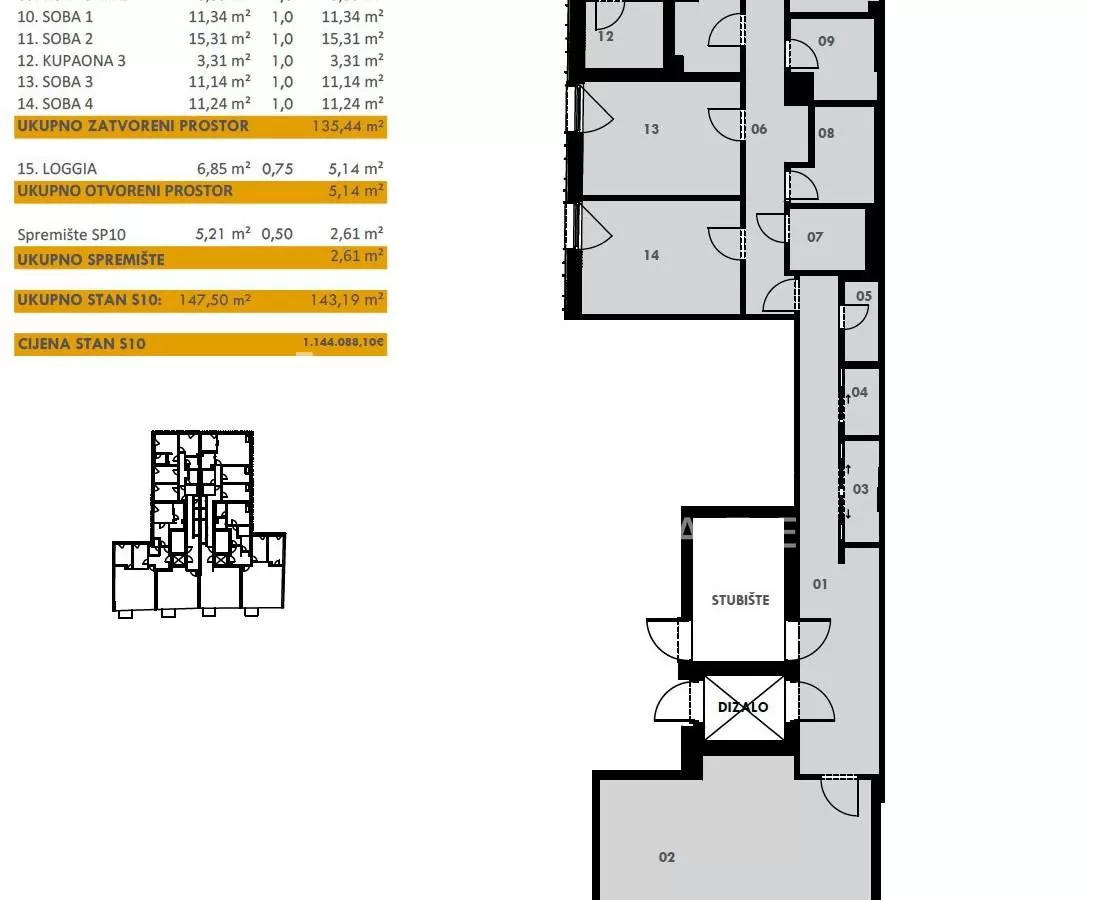 Zagreb, Ribnjak, luksuzan 5-sobni stan na trećem katu 143 m2 na prodaju