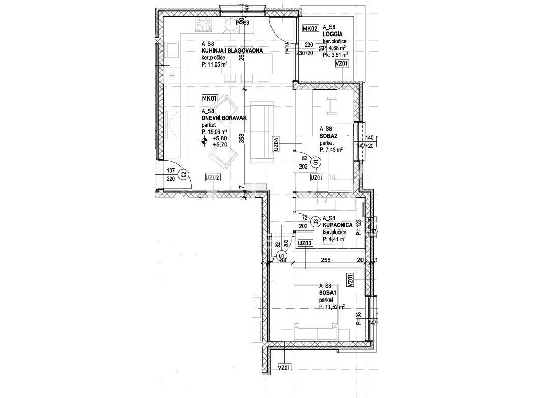 Trogir, Slatine, stan S5 62m2 u novogradnji s pogledom na more na prodaju