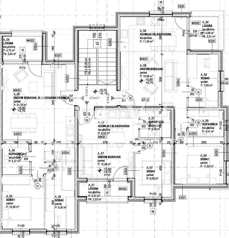 Trogir, Slatine, stan S8 62m2 u novogradnji s pogledom na more na prodaju