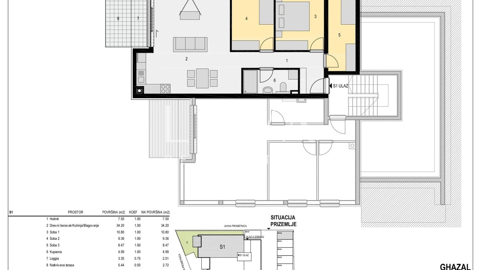Pag, Mandre, ekskluzivna novogradnja prvi red do mora, NKP 85,85 m2, stan S1