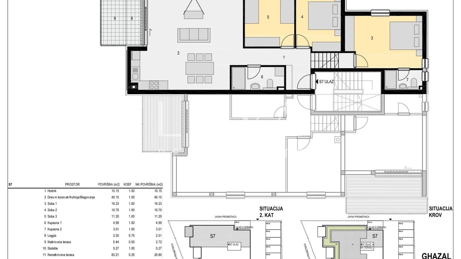 Pag, Mandre, luksuzni penthouse prvi red do mora, NKP 131,72 m2, stan S7