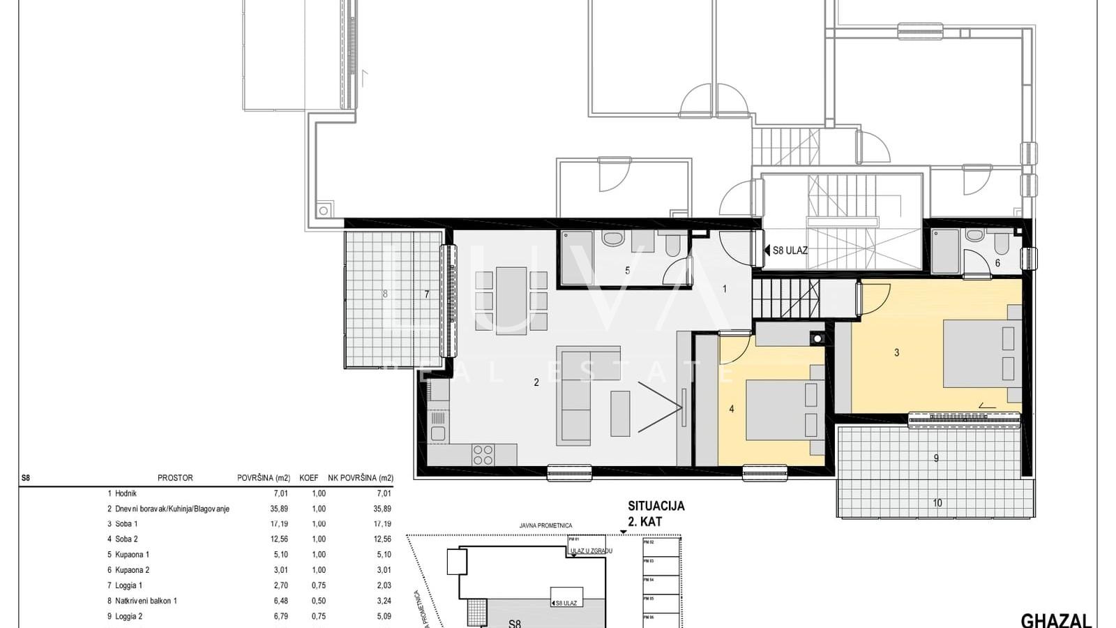 Pag, Mandre, ekskluzivna novogradnja prvi red do mora, NKP 92,42 m2, stan S8