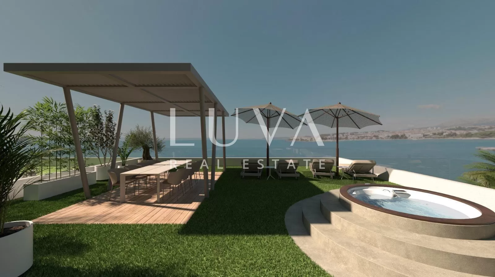 Split, Podstrana, luxuriöse Maisonette-Wohnung mit großer Terrasse am Meer zu verkaufen