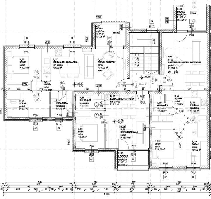 Trogir, Slatine, stan S7 62m2 u novogradnji s pogledom na more na prodaju