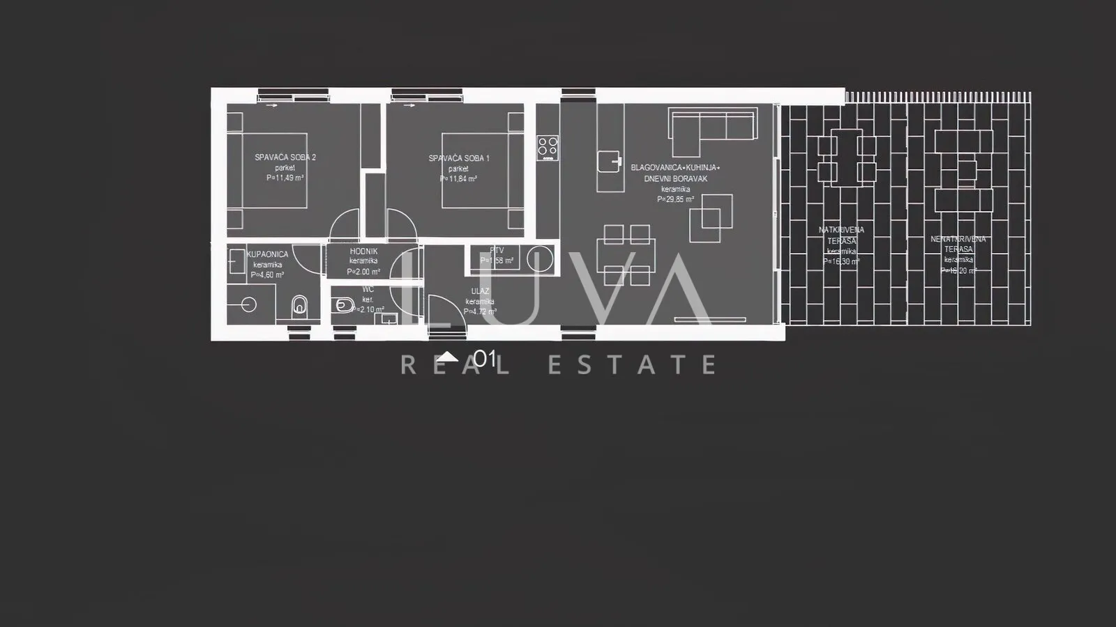 Ugljan, luksuzni apartman s vrtom prvi red do mora NKP 68,18 m2