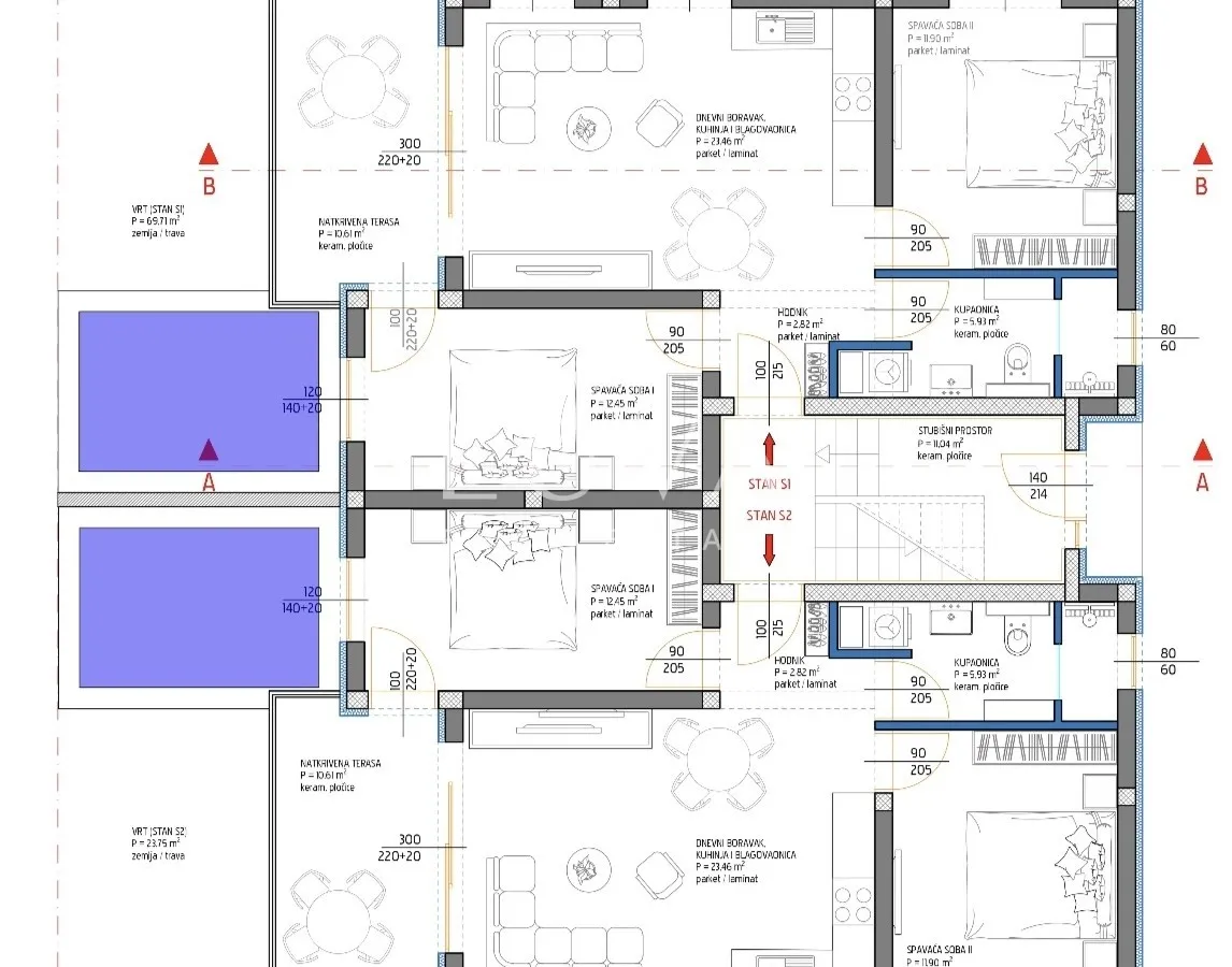 Zadar, Kožino, moderni stan u prizemlju s vrtom, 69.73m2