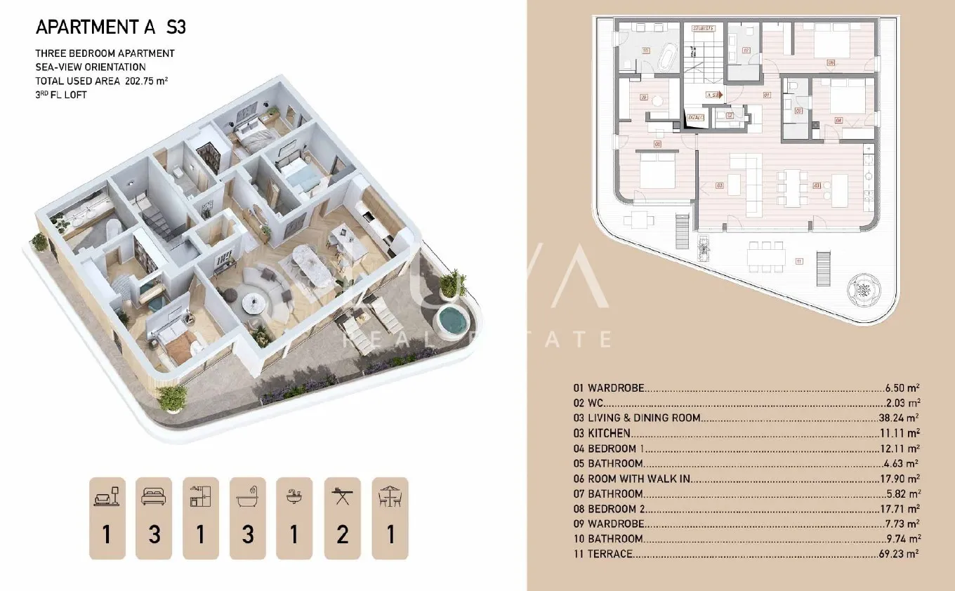 Opatija, luksuzan penthouse s pogledom, zgrada A stan S3, prodaja