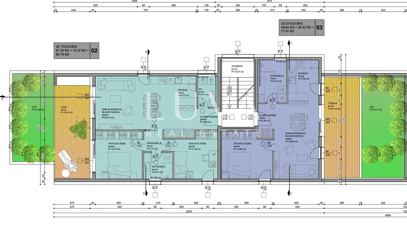 Karlovac, Duga Resa, two-bedroom apartment in modern new-build with garden, 77.97 m²