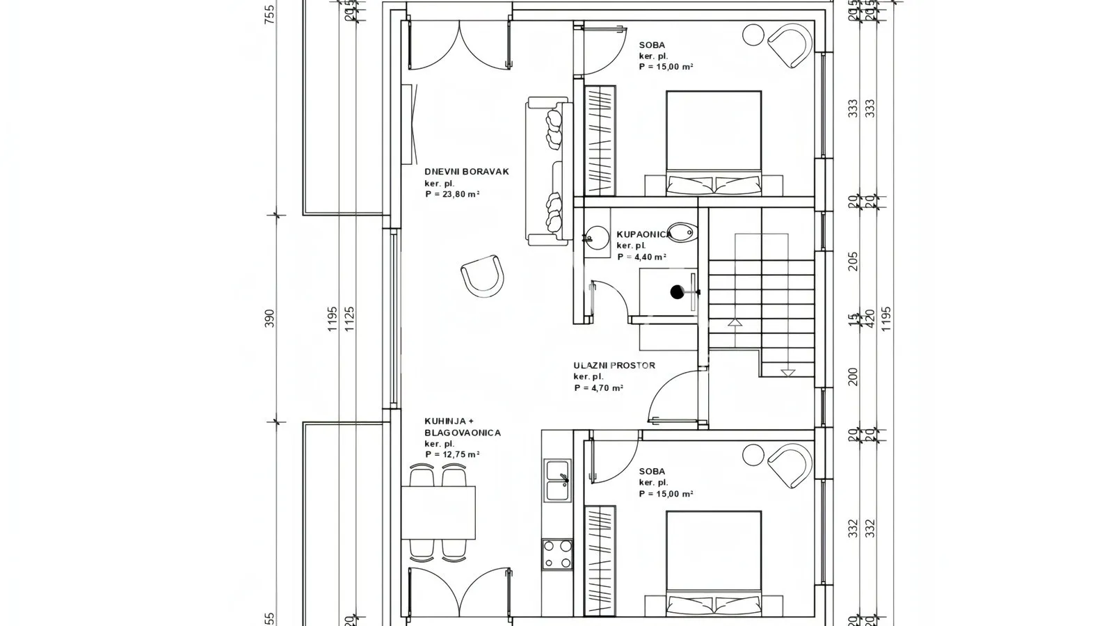 Kruševo, Meka Draga 3 Zimmer Wohnung S2 zu verkaufen