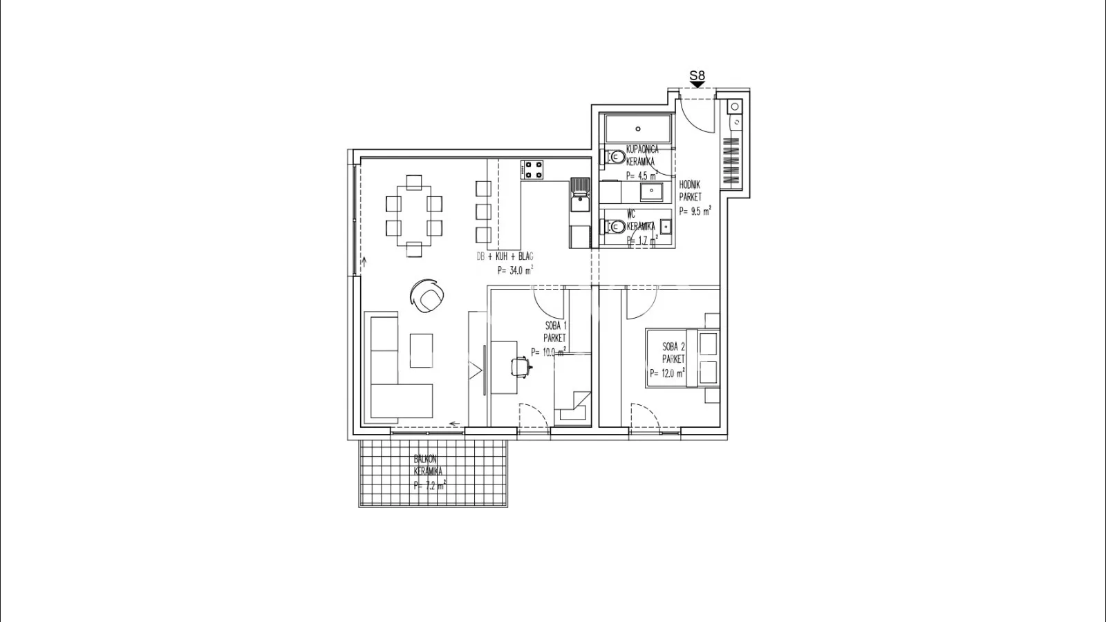 Brezovica, novogradnja, 3S stan NKP 75 m2 na prodaju, S8