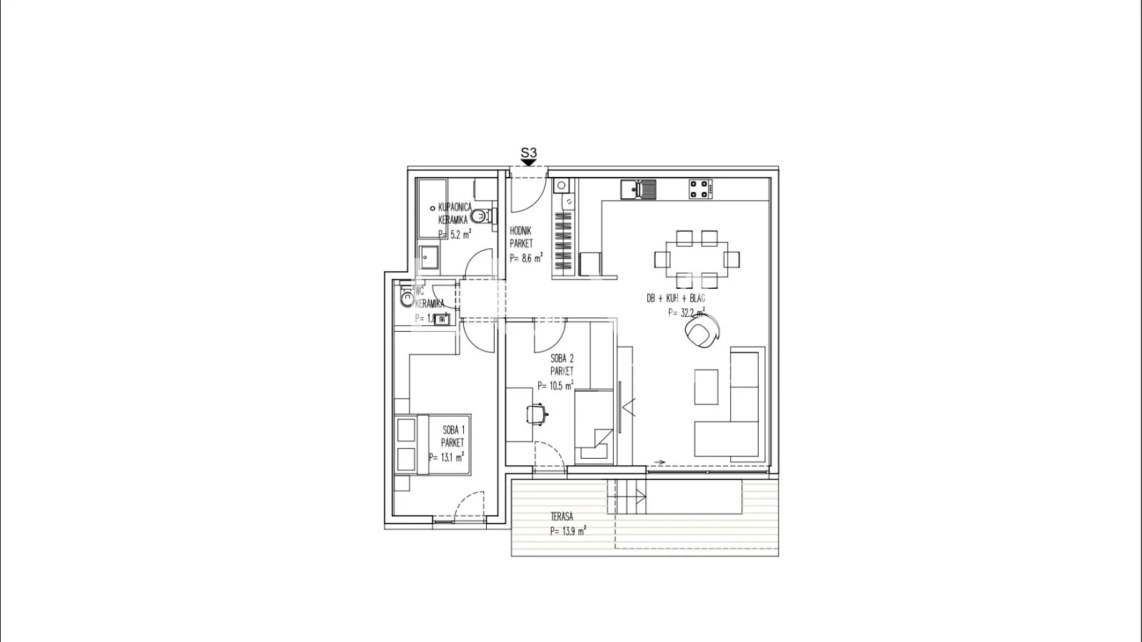 Brezovica, novogradnja, 3S stan NKP 81 m2 na prodaju, S3
