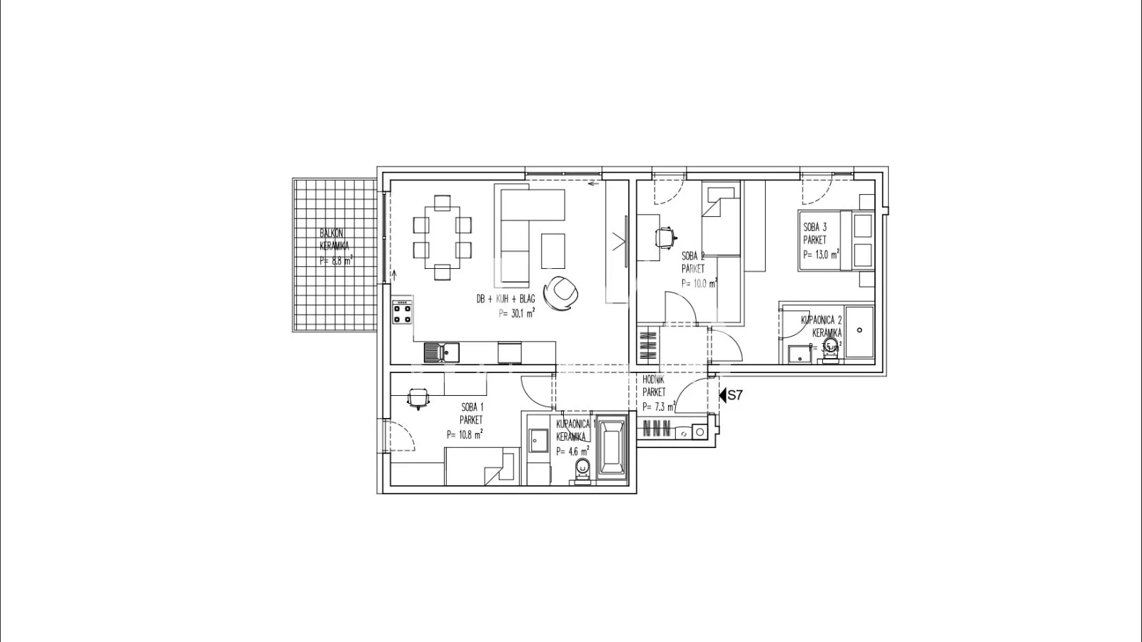 Brezovica, novogradnja, 4S stan NKP 84 m2 na prodaju, S7