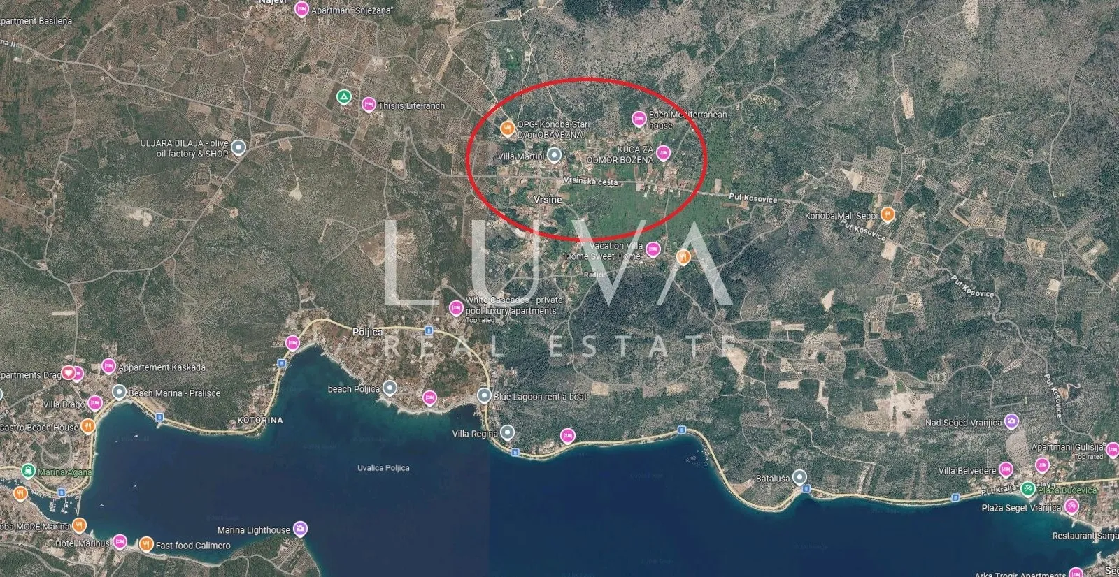 Marina, Vrsine, građevinsko zemljište + dozvola 1247m2 na prodaju