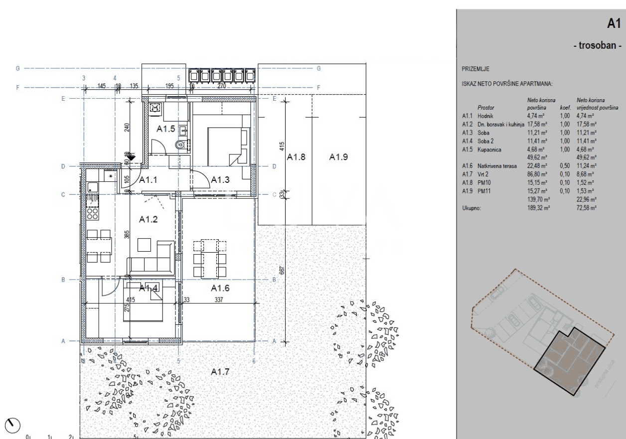 Novalja, modern new build apartment, A1, NKP 73 m²