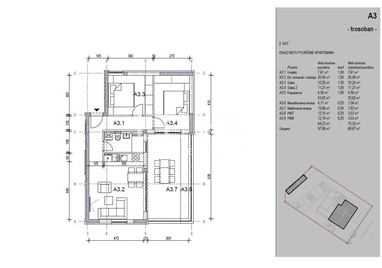 Novalja, moderne Neubauwohnung, A3, NKP 69 m²