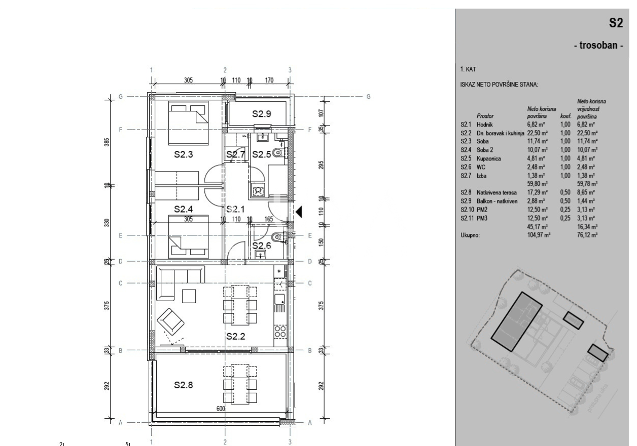 Novalja, modern new build apartment, S2/Z1, NKP 76 m²