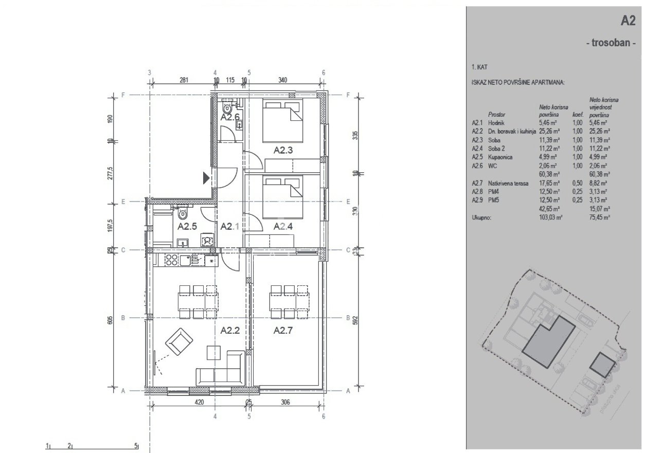 Novalja, modern new build apartment, A2/Z1, NKP 75 m²