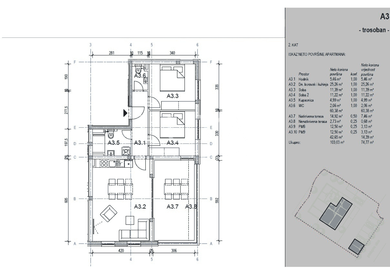Novalja, modern new build apartment, A3/Z1, NKP 75 m²