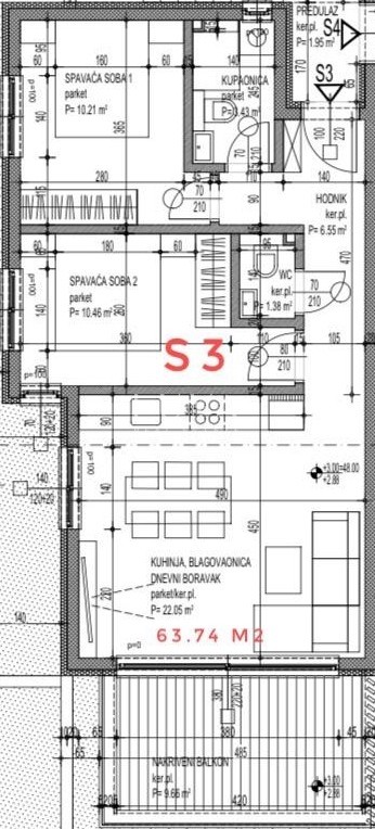 Čiovo, New Build Apartment with Sea View, Apartment DZ/S3, 59 m²