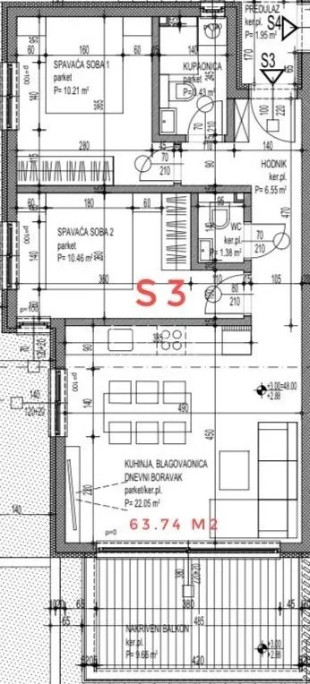 Čiovo, Neubauwohnung mit Meerblick, Wohnung DZ/S3, 59 m²