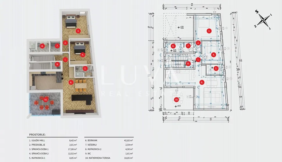 Vodice, Penthouse mit zwei Schlafzimmern, Terrasse und zwei Parkplätzen, 116 m² Bruttogeschossfläche