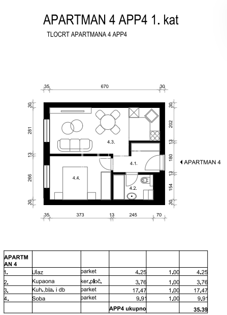 Zagreb, Osten - Neubauwohnung A4, 36m2