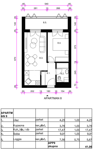 Zagreb, Osten - Neubauwohnung A8, 40m2